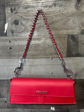 Steve Madden Red Leather Chain-Accent Shoulder Bag